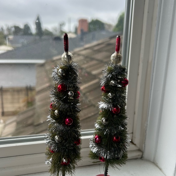 vintage up cycle Other - Vintage 40’-50’Festive Miniature Christmas Trees with Red and Silver Accents